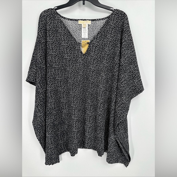 Michael Kors Plus Size 2X Pebble Print Tunic Top Black White Blouse Gold Hook - Picture 1 of 6
